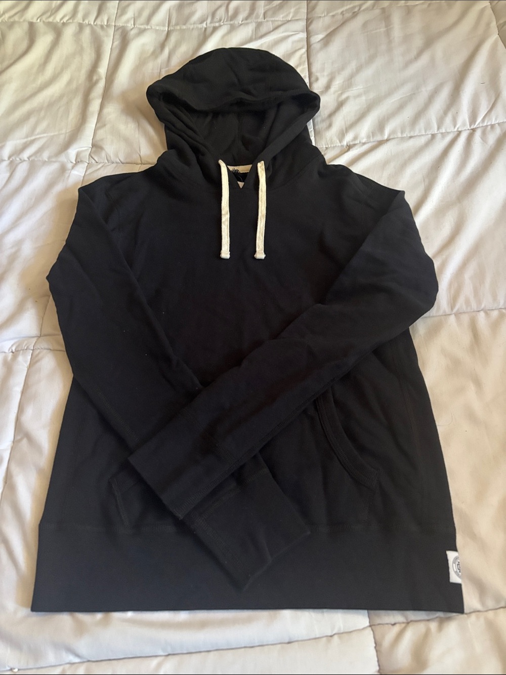 Reigning Champ Black Hoodie with Contrast White Drawcords
